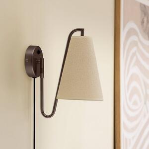 Globen Lighting Nástěnné světlo Lou, bronzová/bílá, Ø 14 cm, zástrčka, Bronz / starožitná mosaz, Obývací pokoj / jídelna, Textil / tkanina / hedvábí, Design, Nástěnné svítidlo