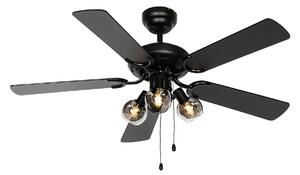 Stropní ventilátor černý se dřevem a tažným spínačem 3-světlo - Mistral Vidro