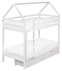 Patrová postel se zásuvkami Domek Borovicové dřevo TERNAS 90 x 200 cm s úložným prostorem Bílá