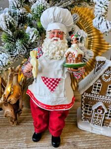 Vánoční dekorace Santa cukrář s perníkovou chaloupkou - 13*10*28 cm