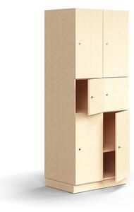 AJ Produkty Skříň QBUS, 6 uzamykatelných boxů, sokl, 2020x800x570 mm, bříza
