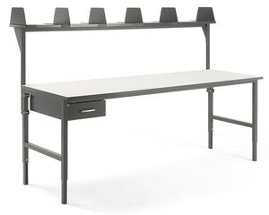 AJ Produkty Pracovní stůl CARGO, 2400x750 mm, 1 zásuvka + vrchní police