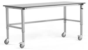 AJ Produkty Mobilní pracovní stůl MOTION, manuálně nastavitelná výška, 2000x800 mm, 150 kg, šedá