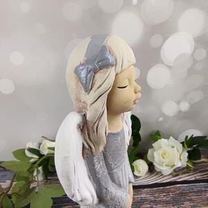 Modrošedý sádrový anděl Malgosia- 26 cm