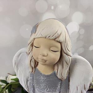 Modrošedý sádrový anděl Malgosia- 26 cm