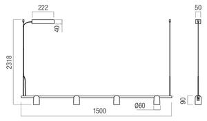 Redo 01-4214 Kobe, černo-hnědé závěsné svítidlo, LED 25W 2700K, stmívatelné TRIAC, průměr 6cm, délka 150cm