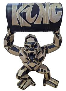 Dekorativní socha Gorila King M černo zlatá s barelem 99 cm