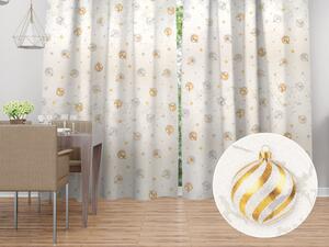 Biante Luxusní dekorační vánoční závěs Parma PM-138 Stříbrno-zlaté vánoční baňky na stříbrno-krémovém 145x140 cm