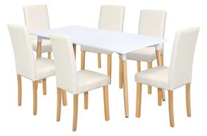 Jídelní stůl ONE 160x90 bílý + 6 židlí PRIMA bílá/světlé nohy