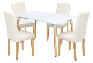 Jídelní stůl ONE 140x90 bílý + 4 židle PRIMA bílá/světlé nohy