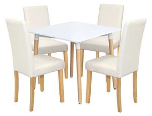 Jídelní stůl ONE 80x80 bílý + 4 židle PRIMA bílá/světlé nohy