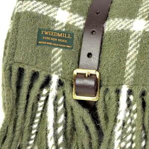 Pikniková vlněná deka Polo Check Olive, kožené popruhy, 183x150 cm Tweedmill