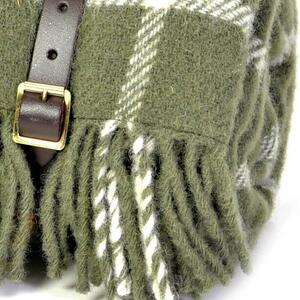 Pikniková vlněná deka Polo Check Olive, kožené popruhy, 183x150 cm Tweedmill