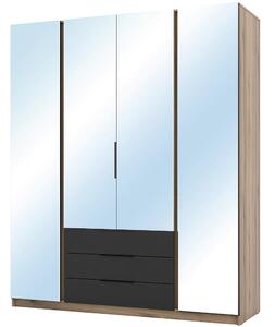 Šatní skříň KAJA 4LU 3S | 200 cm | se zrcadly | VYSOKÁ | evoke/černá