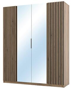 Šatní skříň KAJA 2LAM 2LU | 200 cm | se zrcadly | VYSOKÁ | evoke/černá + lamely