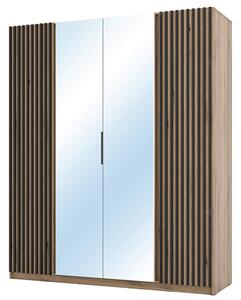 Šatní skříň KAJA 2LAM 2LU | 200 cm | se zrcadly | VYSOKÁ | evoke + černé lamely