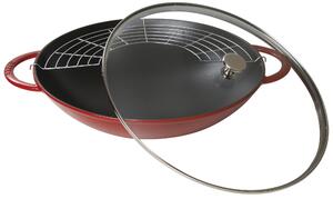 Staub Litinový wok se skleněnou poklicí, 37 cm, višňová 1313906