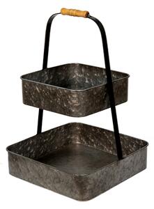 Dekorační zinkový antik dvoupatrový etažér - 31*31*47 cm