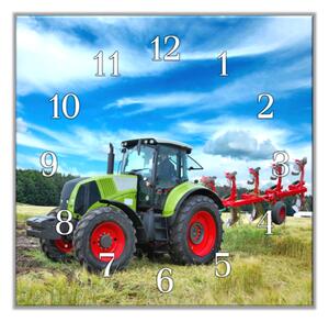 Nástěnné hodiny 30x30cm traktor Claas na poli - plexi