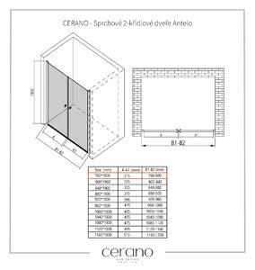 CERANO - Sprchové 2-křídlové dveře Antelo L/P - chrom, transparentní sklo - 76x190 cm