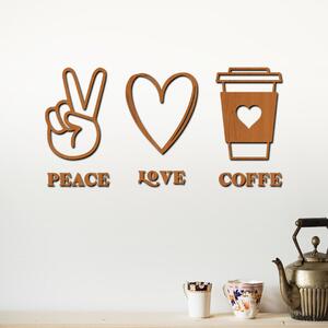 Dřevo života | Dřevěná dekorace na zeď Peace | love | coffee | Rozměry (cm): 60x30 | Barva: Třešeň