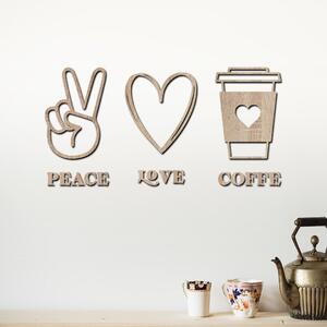 Dřevo života | Dřevěná dekorace na zeď Peace | love | coffee | Rozměry (cm): 40x20 | Barva: Bílá