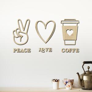 Dřevo života | Dřevěná dekorace na zeď Peace | love | coffee | Rozměry (cm): 80x40 | Barva: Javor