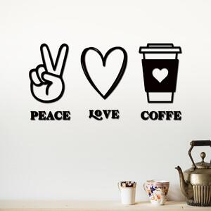 Dřevo života | Dřevěná dekorace na zeď Peace | love | coffee | Rozměry (cm): 80x40 | Barva: Černá