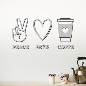 Dřevo života | Dřevěná dekorace na zeď Peace | love | coffee | Rozměry (cm): 60x30 | Barva: Šedá