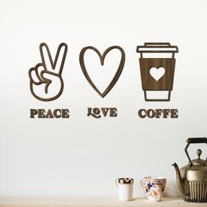Dřevo života | Dřevěná dekorace na zeď Peace | love | coffee | Rozměry (cm): 40x20 | Barva: Černá