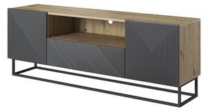 TV stolek Asha 167 cm - dub artisan / rivier stone mat / černý kovový podstavec
