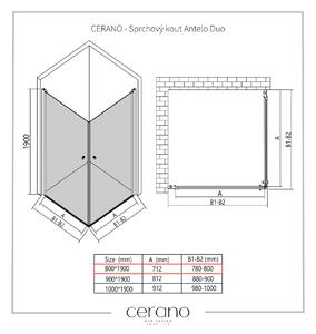 CERANO - Sprchový kout Antelo Duo L/P - černá matná, transparentní sklo - 80x80 cm - křídlový