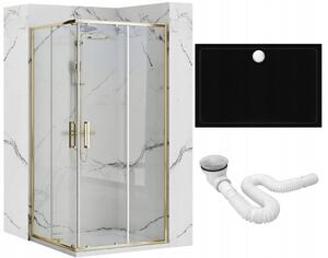 Rea Punto, sprchový kout 100x80x190 cm, 5mm čiré sklo, zlatý lesklý profil + černá sprchová vanička Savoy, KPL-K2442