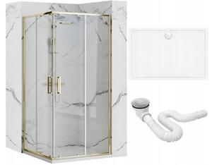 Rea Punto, sprchový kout 100x80x190 cm, 5mm čiré sklo, zlatý lesklý profil + bílá sprchová vanička Savoy, KPL-K6442