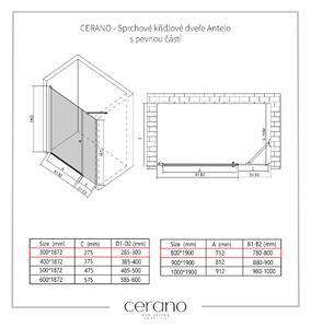 CERANO - Sprchové křídlové dveře Antelo s pevnou částí L/P - chrom, transparentní sklo - 80x30 cm