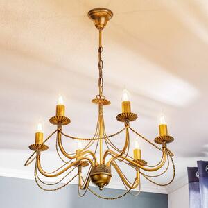 EMIBIG LIGHTING Lustr Tori 6, šestilampový, zlatý, stmívatelný, Mosaz / zlato, Obývací pokoj / jídelna, kov, Starožitný