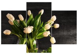 Gario 3 dílný obraz na plátně Krémové tulipány Velikost: 30 x 90 cm