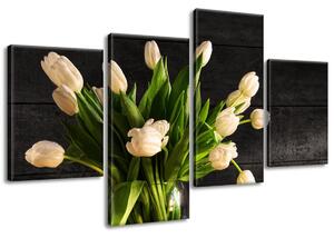 Gario 4 dílný obraz na plátně Krémové tulipány Velikost: 120 x 70 cm