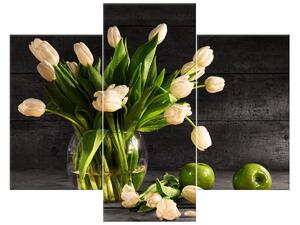 Gario 3 dílný obraz na plátně Krémové tulipány Velikost: 90 x 60 cm