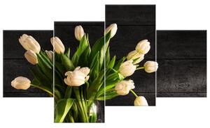 Gario 4 dílný obraz na plátně Krémové tulipány Velikost: 120 x 70 cm