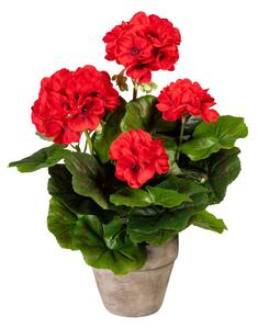 Umělá květina Geránium červená v květináči, 34cm