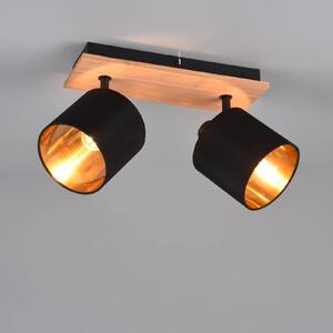 Stropní reflektor Tommy, dřevo/černá/zlatá, délka 30 cm, 2 světla