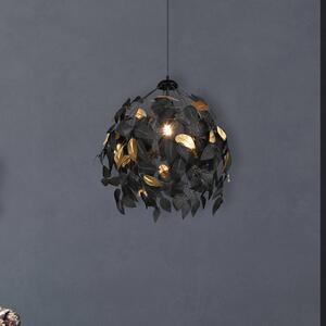 Závěsná lampa Leavy, černá/zlatá, Ø 38 cm, plast