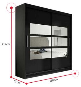 Posuvná šatní skříň BEGA III se zrcadlem, 180x215x57, černá mat