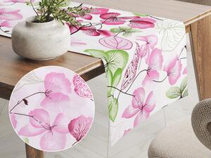 Biante Bavlněný běhoun na stůl Sandra SA-366 Růžovo-zelené květy na bílém 35x120 cm