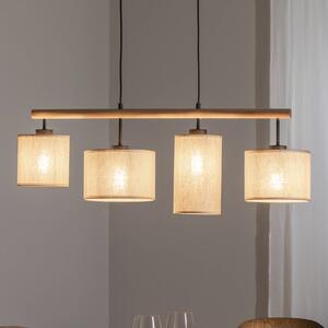 TK Lighting Závěsné světlo Deva Nature, čtyřramenné, textil, stmívatelný, Světlé dřevo, Obývací pokoj / jídelna, Dřevo, Skandinávský