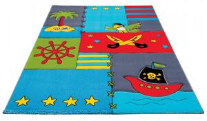 Vopi | Dětský koberec Kiddy 613/668 - 80 x 150 cm, modrý/červený/šedý