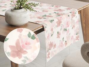 Biante Sametový běhoun na stůl Tamara TMR-036 Růžovo-béžové akvarelové květy na bílém 20x120 cm