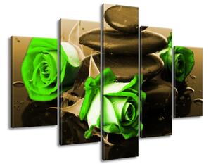 Obraz na plátně Zelené růže a kameny - 5 dílný Velikost: 150 x 105 cm