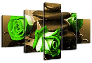 Obraz na plátně Zelené růže a kameny - 5 dílný Velikost: 125 x 70 cm